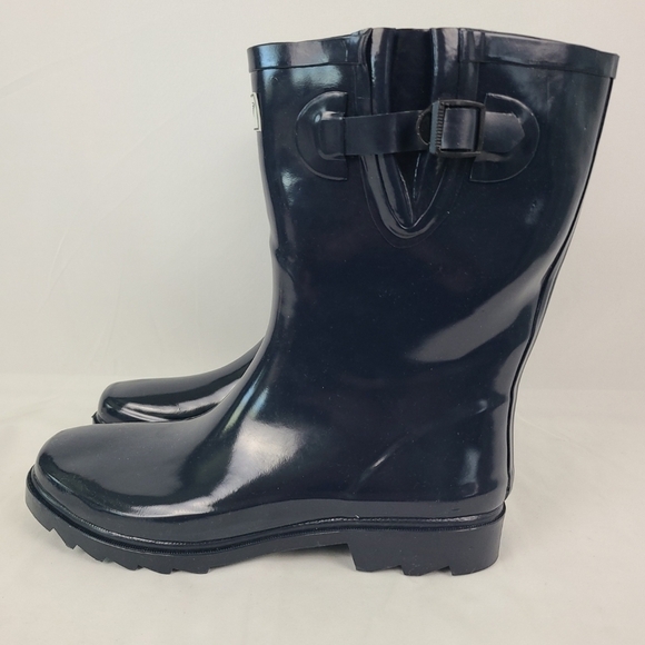 NEW Forever Young Women's Blue Rubber Rain Boots Mid-Calf 11" Pull-On Waterproof - Picture 5 of 9